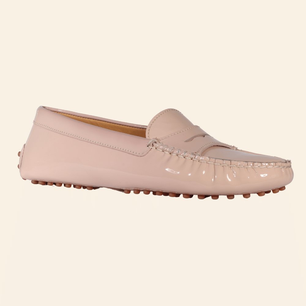Leather Patent Driver Moccasin in Cipria by Aliverti