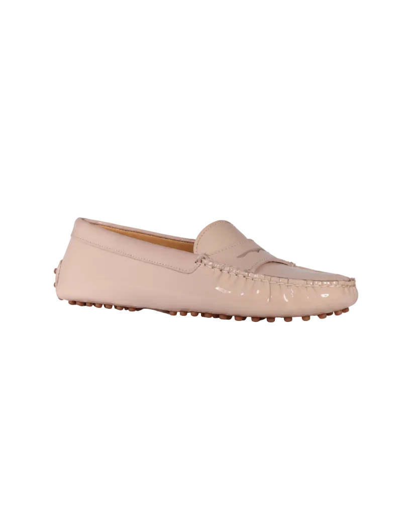 Leather Patent Driver Moccasin in Cipria by Aliverti