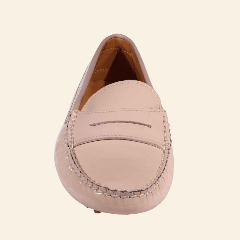 Leather Patent Driver Moccasin in Cipria by Aliverti