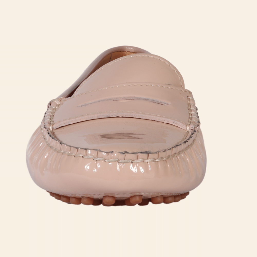 Leather Patent Driver Moccasin in Cipria by Aliverti