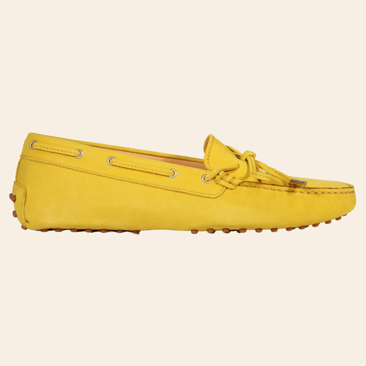 Ladies Genuine Leather Nabuk Italian Driver Shoes in Giallo by Aliverti