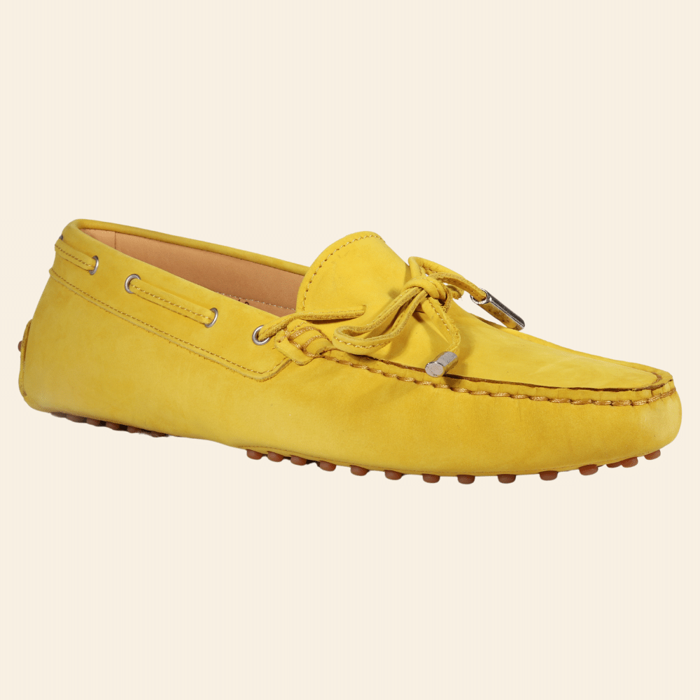 Ladies Genuine Leather Nabuk Italian Driver Shoes in Giallo by Aliverti