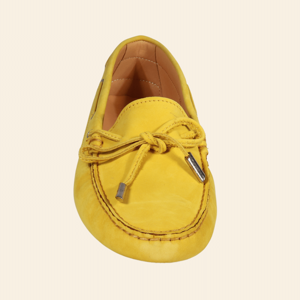 Ladies Genuine Leather Nabuk Italian Driver Shoes in Giallo by Aliverti