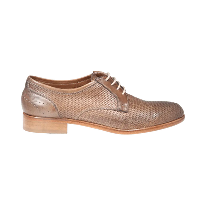 Ladies Derby Woven - Leather Taupe - Leather Sole - ALD318