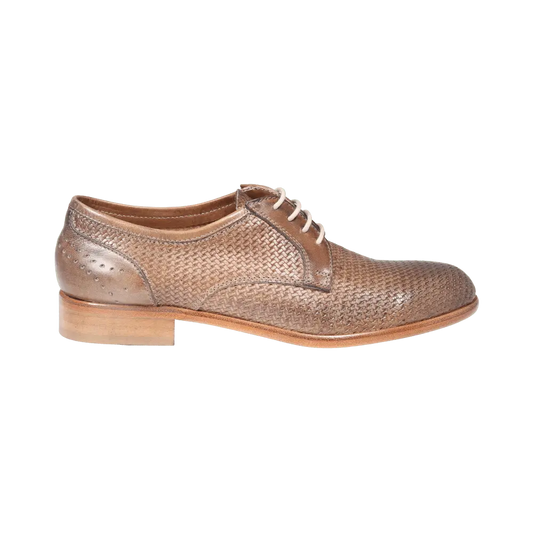 Ladies Derby Woven - Leather Taupe - Leather Sole - ALD318