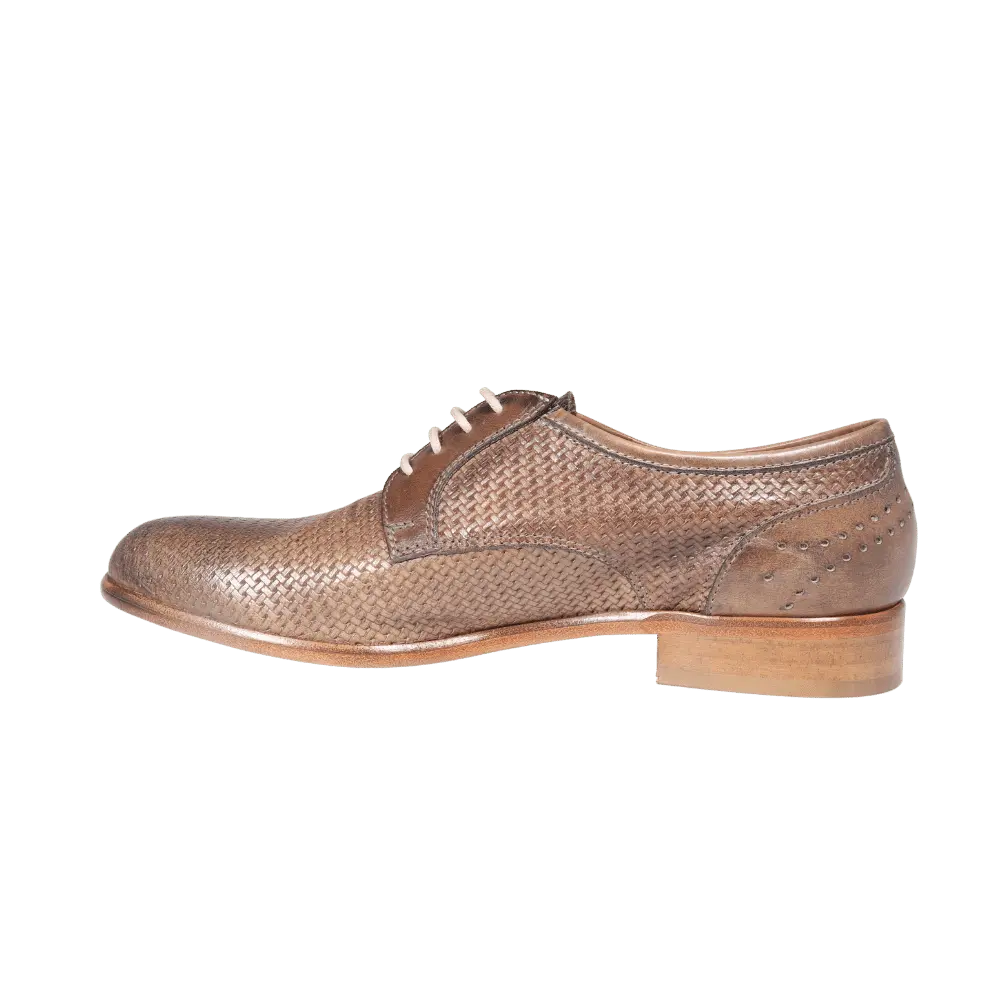 Ladies Derby Woven - Leather Taupe - Leather Sole - ALD318