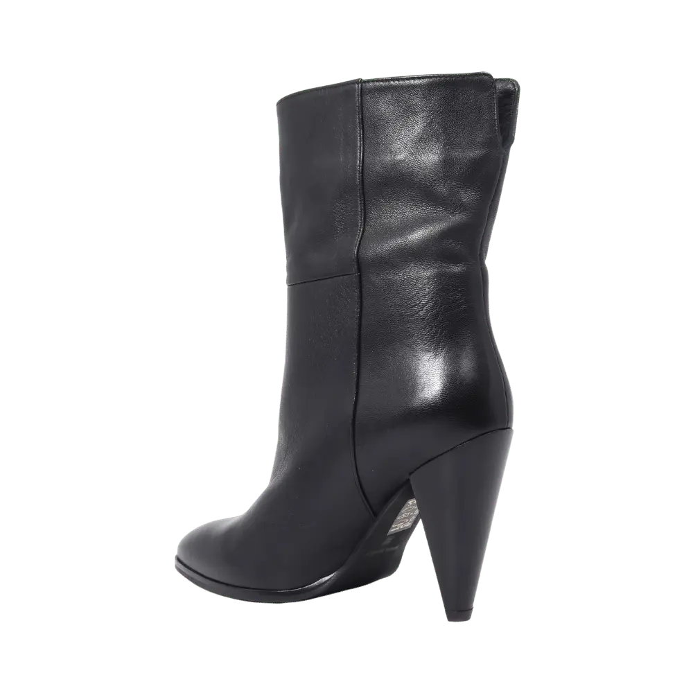 High Heeled Mid-Length Leather Ankle Boot in Black by Aliverti