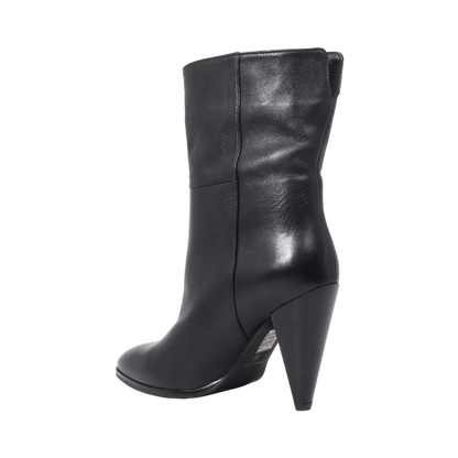 High Heeled Mid-Length Leather Ankle Boot in Black by Aliverti