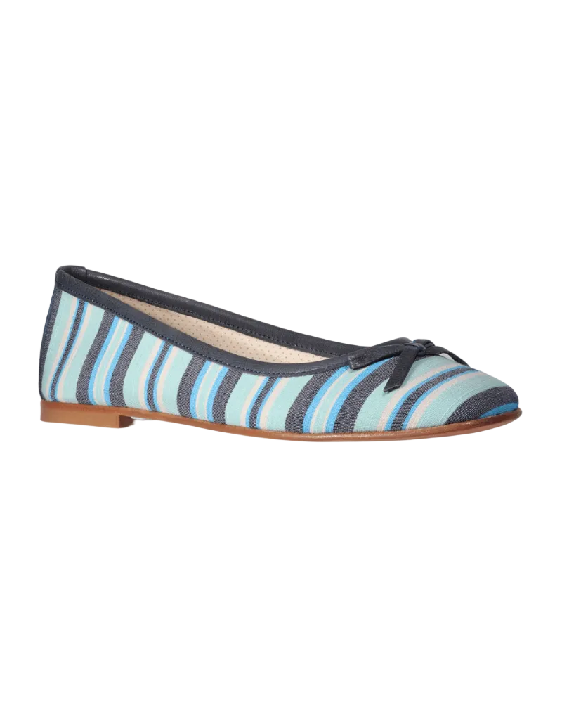 Women's Ballerina in Waxi Fabric Striped Blue (ESB315)