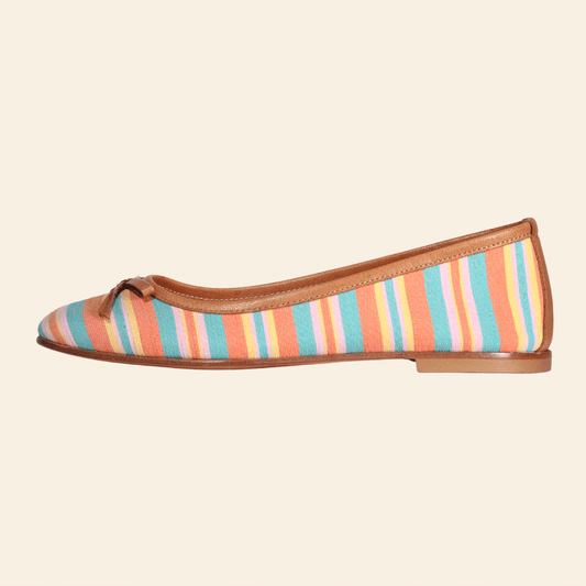 Ladies Fabric and Genuine Leather ballet Pump in Striped Rosa by Aliverti (ALB315)