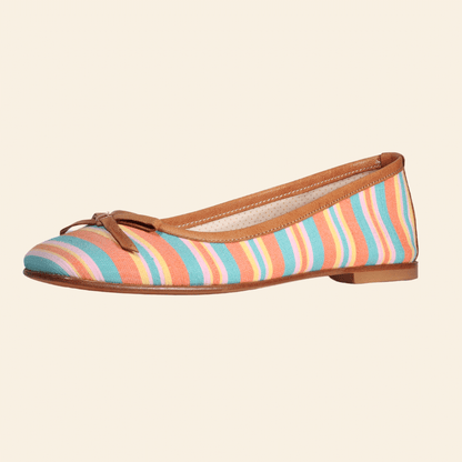 Ladies Fabric and Genuine Leather ballet Pump in Striped Rosa by Aliverti (ALB315)