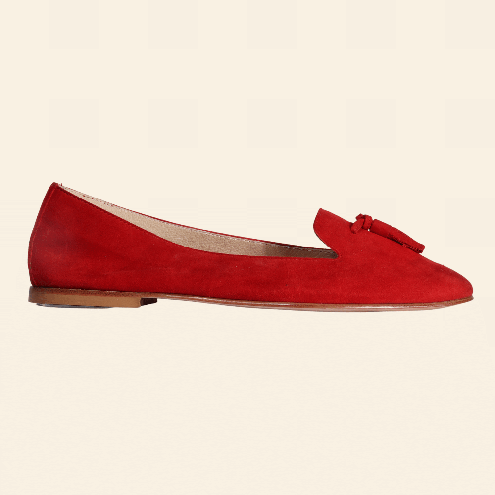 Ladies Italian Genuine Suede Leather Ballerina Pump with Tassels in Coral by Aliverti