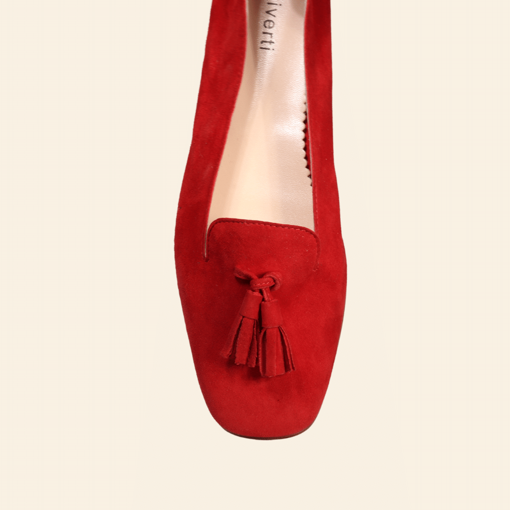 Ladies Italian Genuine Suede Leather Ballerina Pump with Tassels in Coral by Aliverti