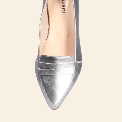 Ladies Italian Genuine Leather Pointed Moccasin in Silver by Aliverti