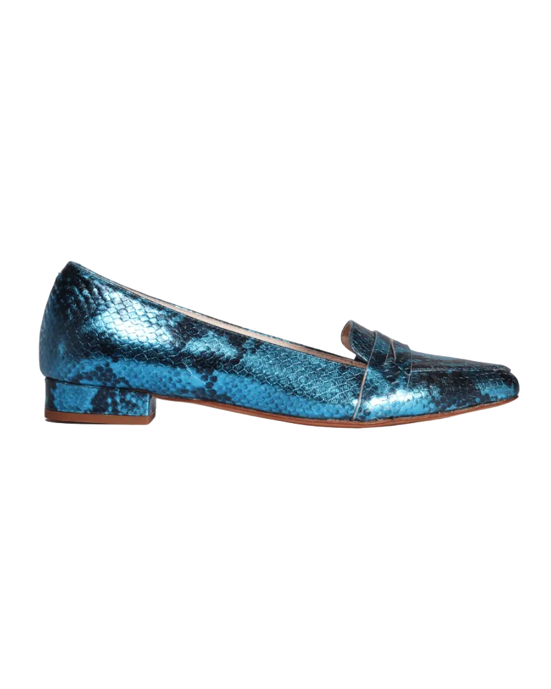 Ladies Italian Genuine Leather Pointed Moccasin in Blue by Aliverti