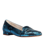 Ladies Italian Genuine Leather Pointed Moccasin in Blue by Aliverti