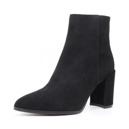 Leather & Suede High Heeled Ankle Boot in Black (ALMARZIA1)