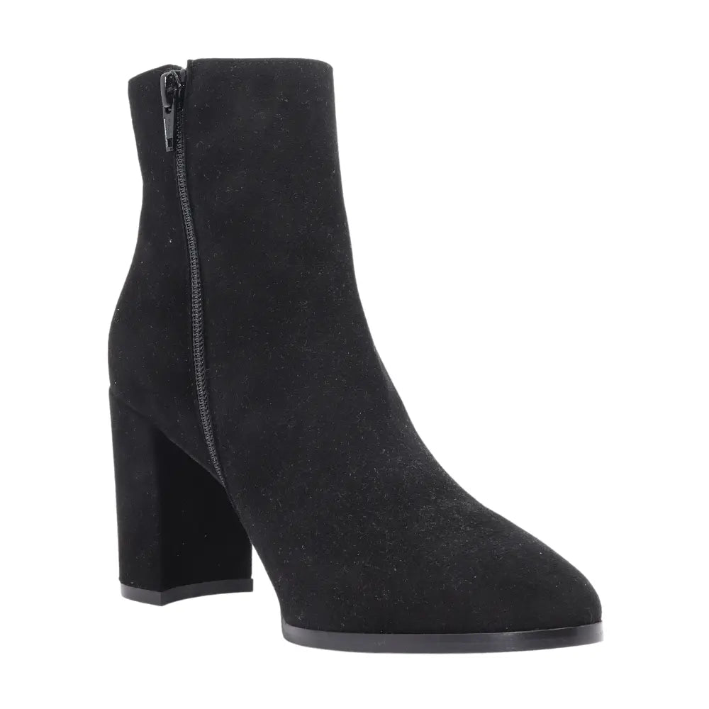 Leather & Suede High Heeled Ankle Boot in Black (ALMARZIA1)