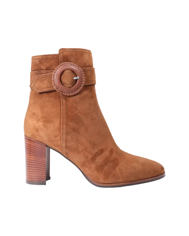 High Heeled Ankle Boot in Leather Suede Sigaro (ALMARZIA21)