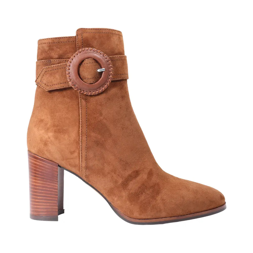 Leather & Suede High Heeled Ankle Boot in Sigaro (ALMARZIA21)