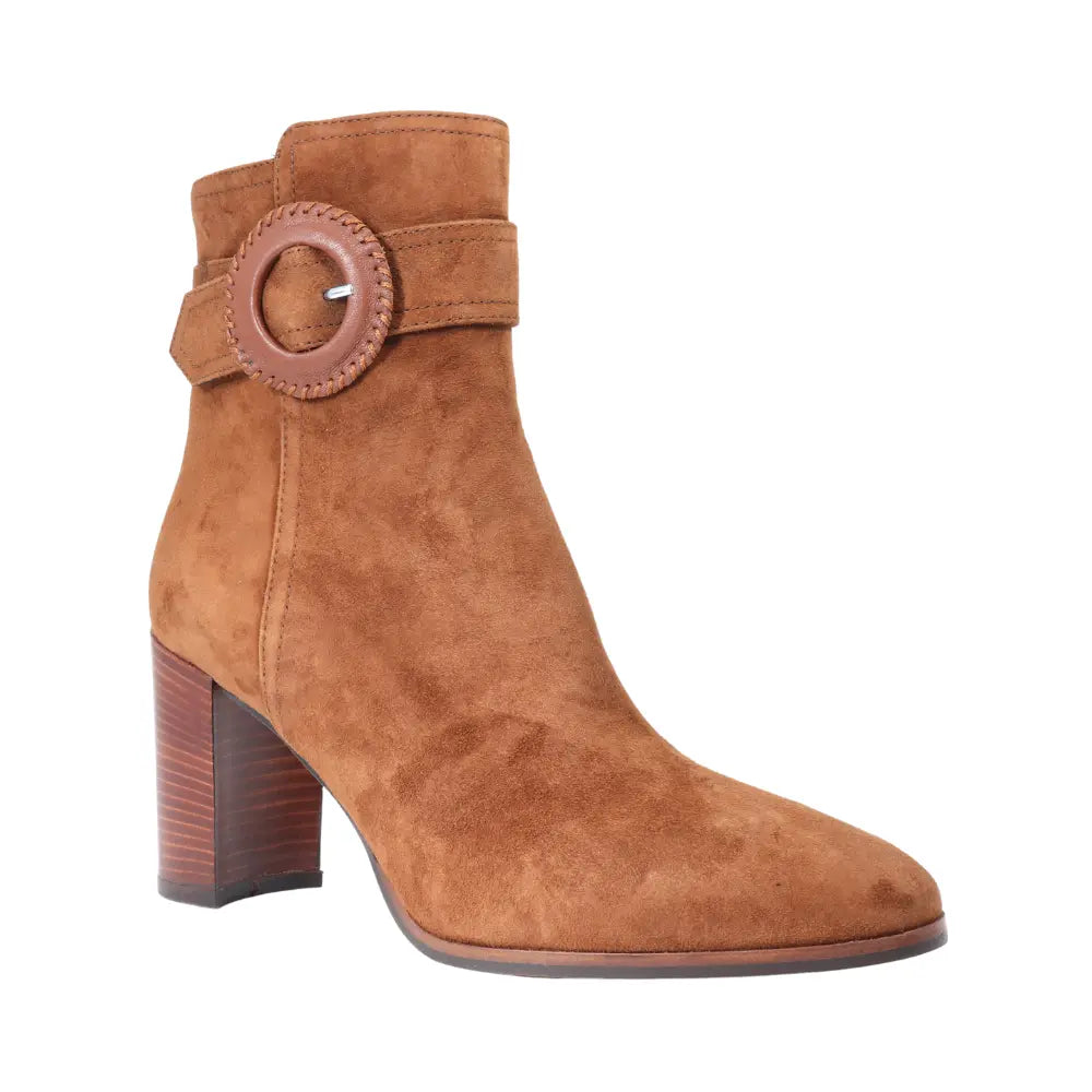 Leather & Suede High Heeled Ankle Boot in Sigaro (ALMARZIA21)