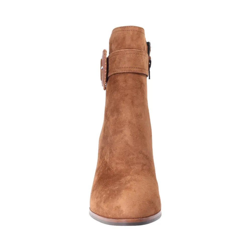 Leather & Suede High Heeled Ankle Boot in Sigaro (ALMARZIA21)