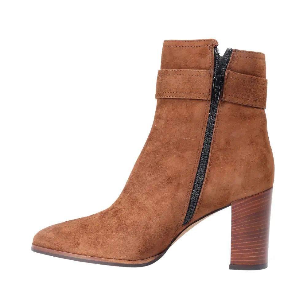 Leather & Suede High Heeled Ankle Boot in Sigaro (ALMARZIA21)
