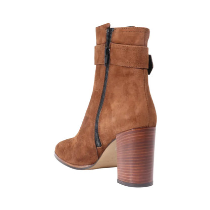 Leather & Suede High Heeled Ankle Boot in Sigaro (ALMARZIA21)