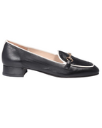 Women's Court Heel in Leather Nero with White Rim  (ESE024NER)