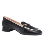 Women's Court Heel in Leather Nero with White Rim  (ESE024NER)