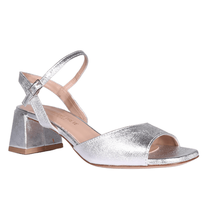 Ladies Italian Genuine Laminated Leather Classic Heel Sandal in Silver by Aliverti