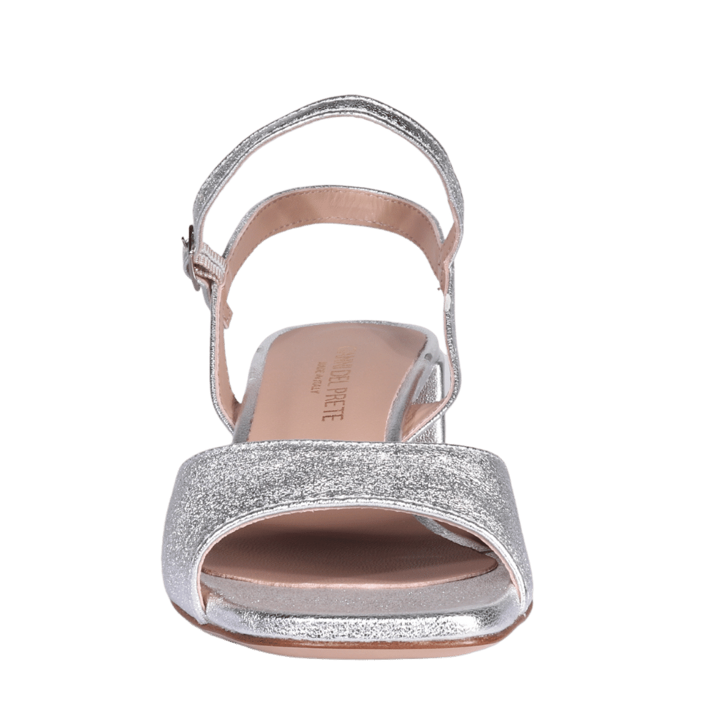 Ladies Italian Genuine Laminated Leather Classic Heel Sandal in Silver by Aliverti