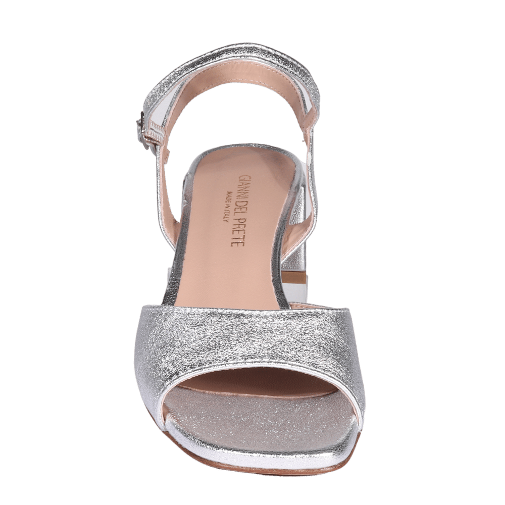 Ladies Italian Genuine Laminated Leather Classic Heel Sandal in Silver by Aliverti