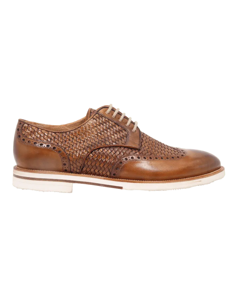 Men's Woven Leather Combination Derby in Legno (BRU9457)