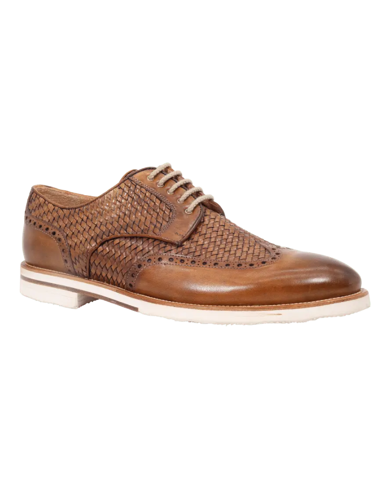 Men's Woven Leather Combination Derby in Legno (BRU9457)